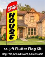 OPEN HOUSE Real Estate Swooper Banner Feather Flutter Bow Tall Curved Top Flag 
